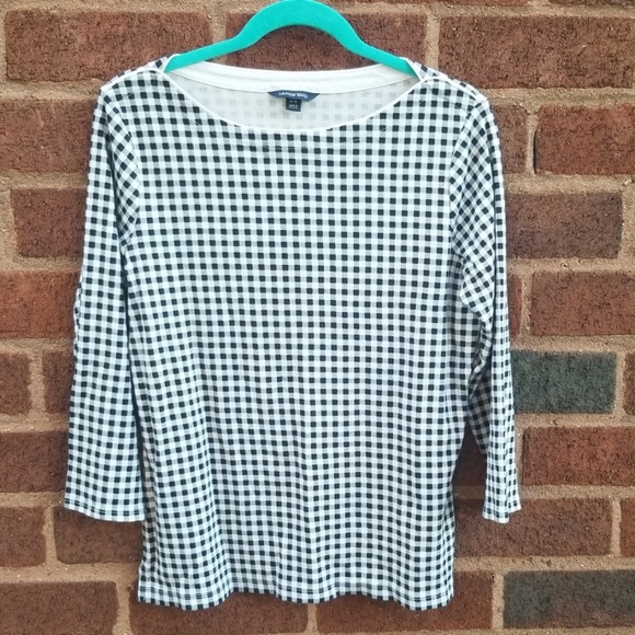 Lands' End Tops - Lands End Gingham Check Knit Wide Neck Sz L Top